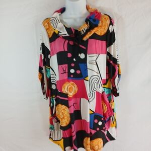 Michael Tyler top multicolor mixed media funnel neck sz XL Wearable Art Casual